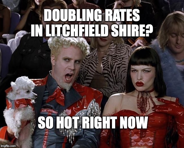 So Hot Right Now | DOUBLING RATES IN LITCHFIELD SHIRE? SO HOT RIGHT NOW | image tagged in so hot right now | made w/ Imgflip meme maker