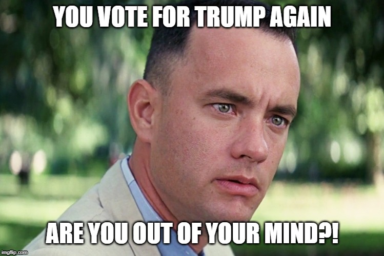 And Just Like That | YOU VOTE FOR TRUMP AGAIN; ARE YOU OUT OF YOUR MIND?! | image tagged in memes,and just like that | made w/ Imgflip meme maker