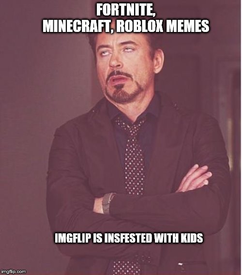 Face You Make Robert Downey Jr Meme | FORTNITE, MINECRAFT, ROBLOX MEMES; IMGFLIP IS INSFESTED WITH KIDS | image tagged in memes,face you make robert downey jr | made w/ Imgflip meme maker