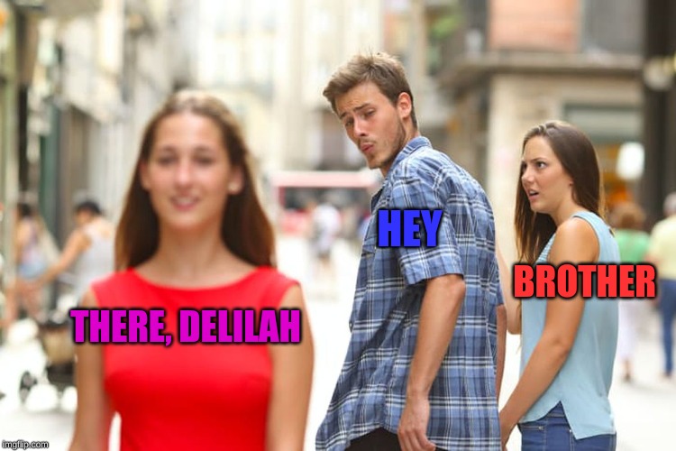 Distracted Boyfriend Meme | HEY; BROTHER; THERE, DELILAH | image tagged in memes,distracted boyfriend | made w/ Imgflip meme maker