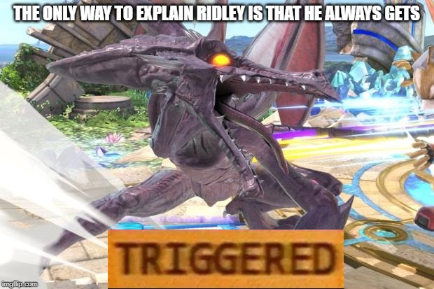 Smash ultimate characters in a nutshell 4/82 | THE ONLY WAY TO EXPLAIN RIDLEY IS THAT HE ALWAYS GETS | image tagged in ridley getting mad | made w/ Imgflip meme maker