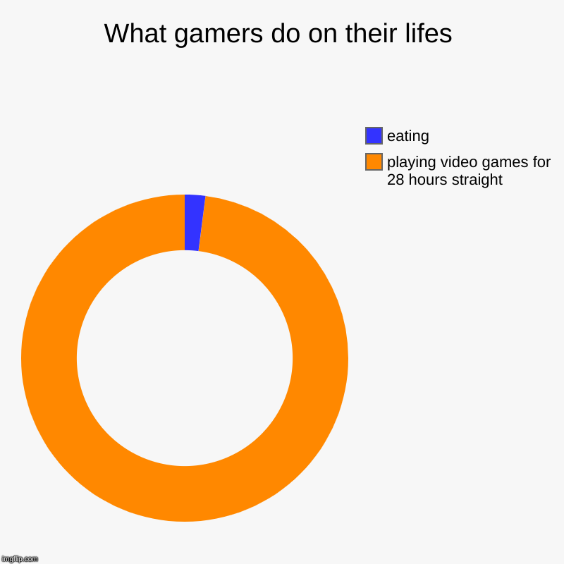 What gamers do on their lifes | playing video games for 28 hours straight, eating | image tagged in charts,donut charts | made w/ Imgflip chart maker