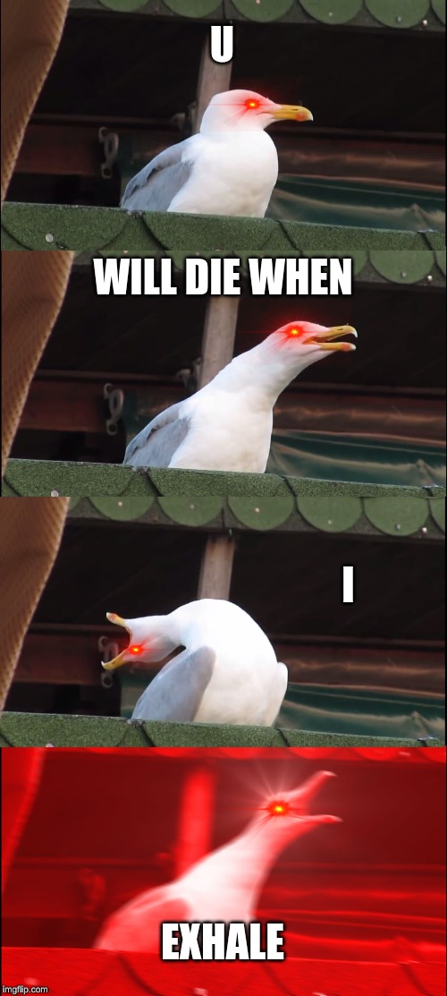 Inhaling Seagull Meme | U; WILL DIE WHEN; I; EXHALE | image tagged in memes,inhaling seagull | made w/ Imgflip meme maker