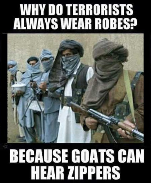 Why do terrorists wear robes? | image tagged in screaming goats,goats,no more goatshaggers,goat shaggers,isis jihad terrorists,terrorists | made w/ Imgflip meme maker