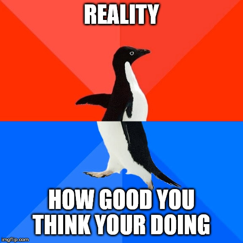 Socially Awesome Awkward Penguin Meme | REALITY; HOW GOOD YOU THINK YOUR DOING | image tagged in memes,socially awesome awkward penguin | made w/ Imgflip meme maker