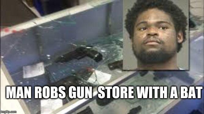 Definition of stupidity | MAN ROBS GUN  STORE WITH A BAT | image tagged in stupid people,bad people,robbery | made w/ Imgflip meme maker