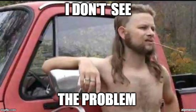 almost politically correct redneck | I DON'T  SEE THE PROBLEM | image tagged in almost politically correct redneck | made w/ Imgflip meme maker