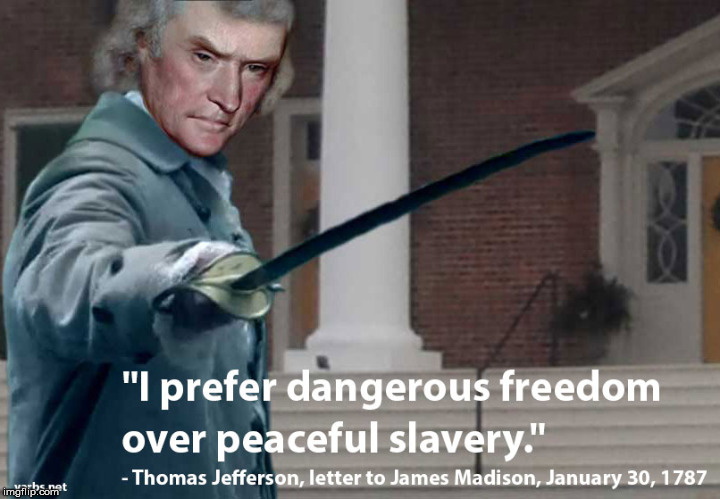 Thomas Jefferson with a sword | image tagged in thomas jefferson,constitution,founding fathers,bill of rights,american revolution,declaration of independence | made w/ Imgflip meme maker