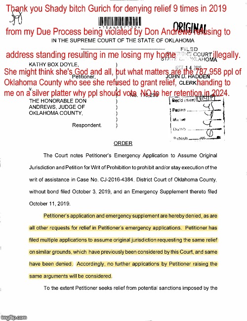 Oklahoma Supreme Court Justice Gurich allowed Judge Don Andrews to RAPE Kathy Box Doyle's Due Process | image tagged in oklahoma,supreme court,corruption,court | made w/ Imgflip meme maker