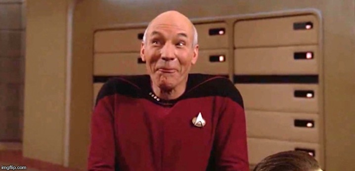 Picard giggles | image tagged in picard giggles | made w/ Imgflip meme maker
