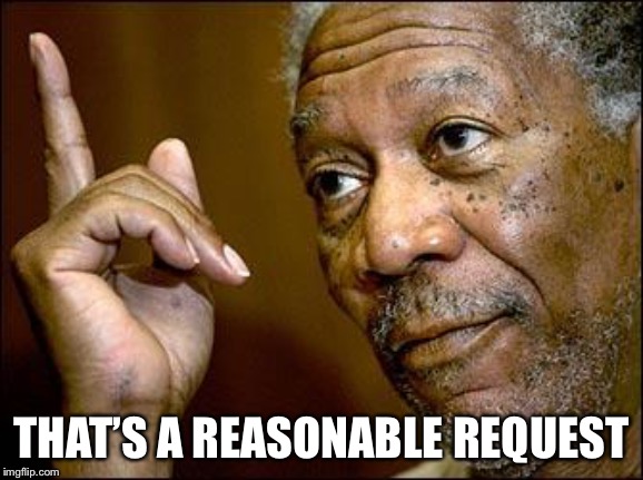 This Morgan Freeman | THAT’S A REASONABLE REQUEST | image tagged in this morgan freeman | made w/ Imgflip meme maker