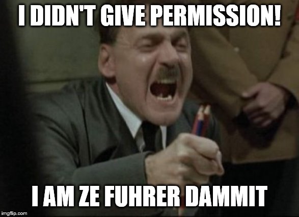 Hitler Downfall | I DIDN'T GIVE PERMISSION! I AM ZE FUHRER DAMMIT | image tagged in hitler downfall | made w/ Imgflip meme maker