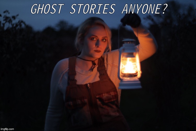 Emma's Ghostly photo | GHOST STORIES ANYONE? | image tagged in halloween,ghost stories,spooky | made w/ Imgflip meme maker