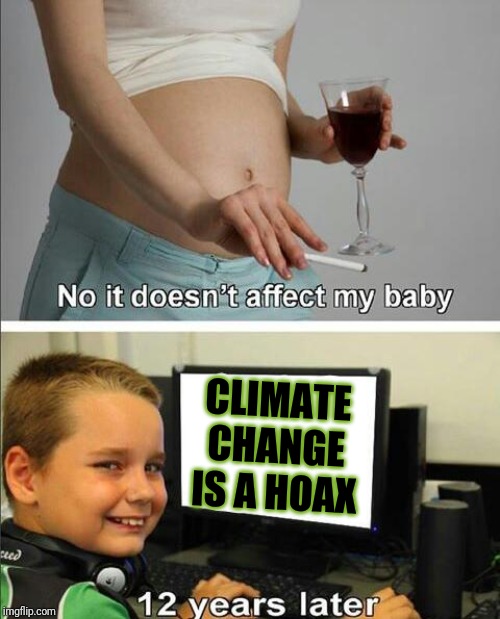 No it doesn't affect my baby | CLIMATE CHANGE IS A HOAX | image tagged in no it doesn't affect my baby | made w/ Imgflip meme maker
