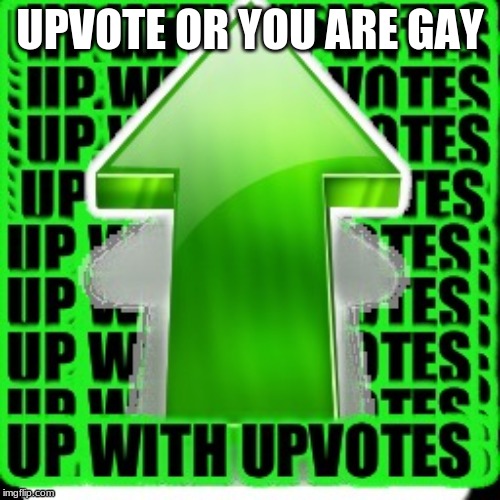 upvote | UPVOTE OR YOU ARE GAY | image tagged in upvote | made w/ Imgflip meme maker