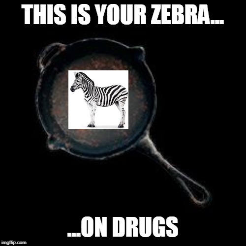 PlayerUnknown BAttleground Frying Pan | THIS IS YOUR ZEBRA... ...ON DRUGS | image tagged in playerunknown battleground frying pan | made w/ Imgflip meme maker