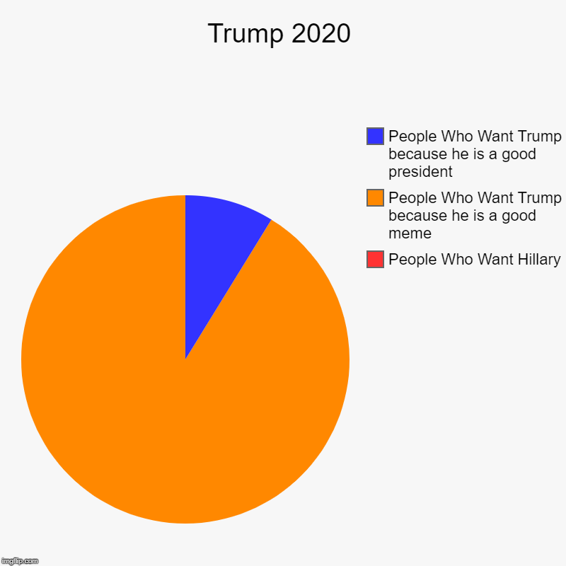 Trump 2020 | Trump 2020 | People Who Want Hillary, People Who Want Trump because he is a good meme, People Who Want Trump because he is a good president | image tagged in charts,pie charts | made w/ Imgflip chart maker