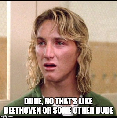 spicoli | DUDE, NO THAT'S LIKE BEETHOVEN OR SOME OTHER DUDE | image tagged in spicoli | made w/ Imgflip meme maker