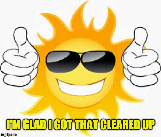 so glad sunny smiley | I'M GLAD I GOT THAT CLEARED UP | image tagged in so glad sunny smiley | made w/ Imgflip meme maker