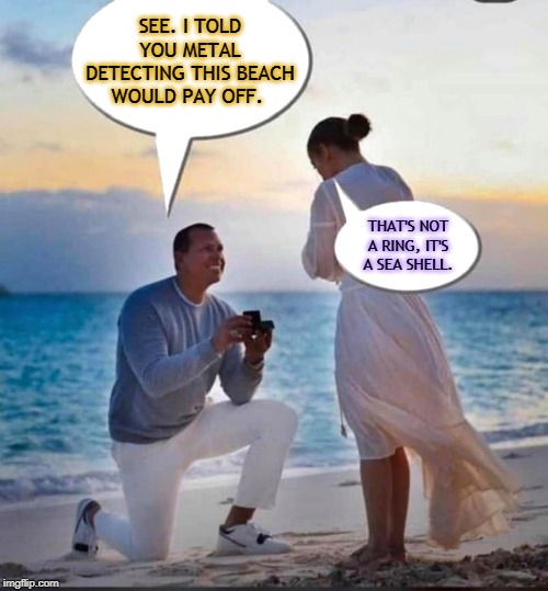 Will You Bury Me | SEE. I TOLD YOU METAL DETECTING THIS BEACH WOULD PAY OFF. THAT'S NOT A RING, IT'S A SEA SHELL. | image tagged in will you bury me,ocean,marriage,shell,ring | made w/ Imgflip meme maker