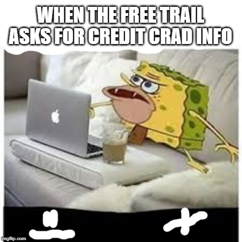 e | WHEN THE FREE TRAIL ASKS FOR CREDIT CRAD INFO | image tagged in e | made w/ Imgflip meme maker