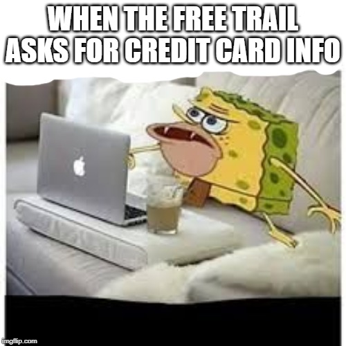 e | WHEN THE FREE TRAIL ASKS FOR CREDIT CARD INFO | image tagged in e | made w/ Imgflip meme maker