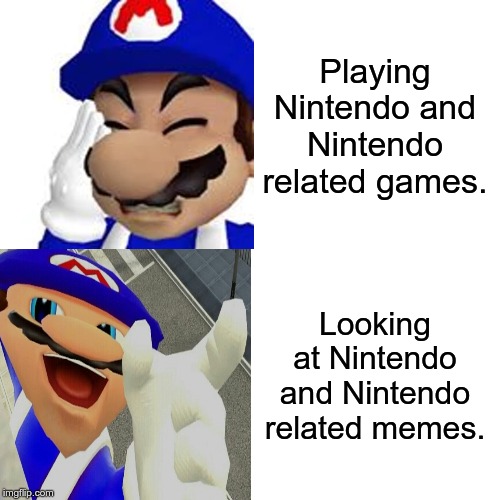 Drake Hotline Bling Meme | Playing Nintendo and Nintendo related games. Looking at Nintendo and Nintendo related memes. | image tagged in memes,drake hotline bling,smg4,smg4's face,nintendo | made w/ Imgflip meme maker