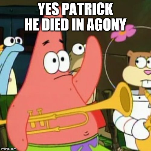 No Patrick Meme | YES PATRICK HE DIED IN AGONY | image tagged in memes,no patrick | made w/ Imgflip meme maker