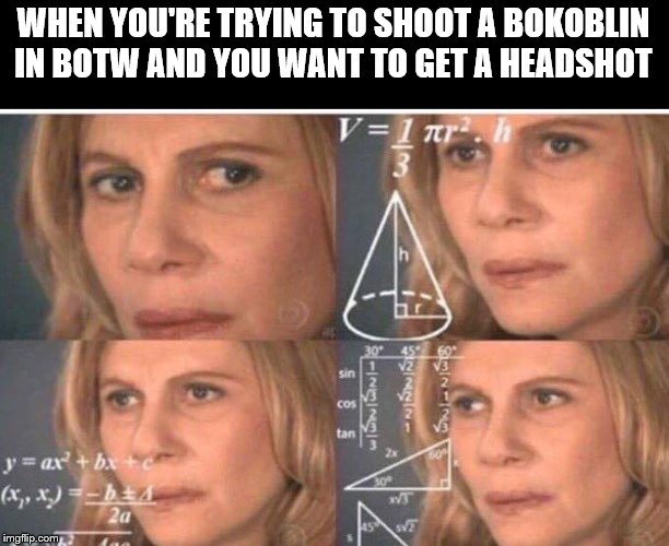 Math lady/Confused lady | WHEN YOU'RE TRYING TO SHOOT A BOKOBLIN IN BOTW AND YOU WANT TO GET A HEADSHOT | image tagged in math lady/confused lady | made w/ Imgflip meme maker