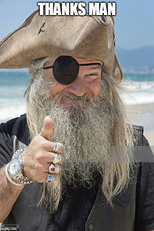 PIRATE THUMBS UP | THANKS MAN | image tagged in pirate thumbs up | made w/ Imgflip meme maker