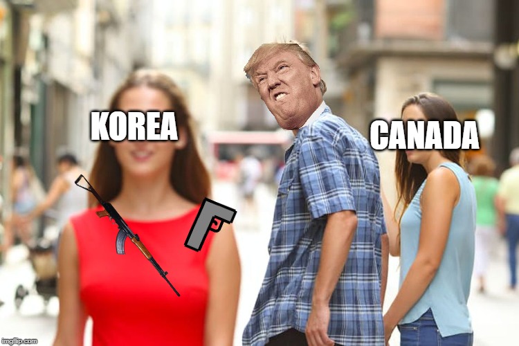 Distracted Boyfriend Meme | KOREA; CANADA | image tagged in memes,distracted boyfriend | made w/ Imgflip meme maker