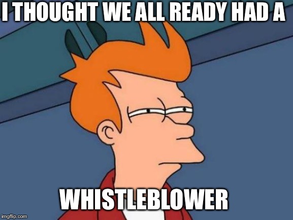Futurama Fry | I THOUGHT WE ALL READY HAD A; WHISTLEBLOWER | image tagged in memes,futurama fry | made w/ Imgflip meme maker