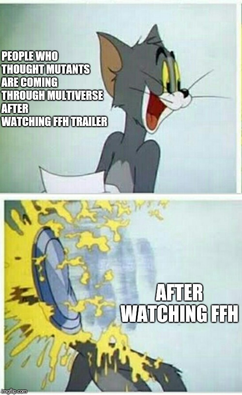 PEOPLE WHO THOUGHT MUTANTS ARE COMING THROUGH MULTIVERSE AFTER WATCHING FFH TRAILER; AFTER WATCHING FFH | image tagged in spiderman | made w/ Imgflip meme maker