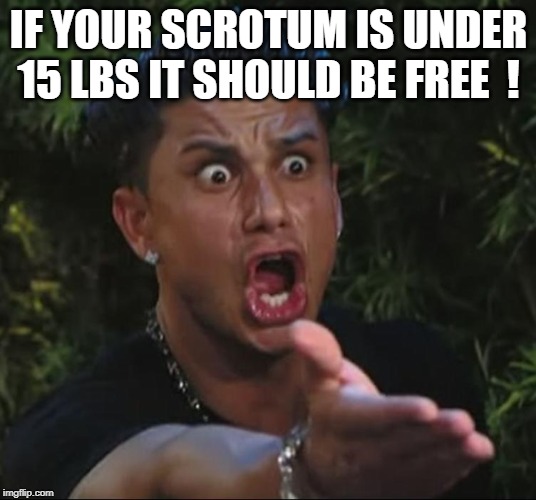 situation | IF YOUR SCROTUM IS UNDER 15 LBS IT SHOULD BE FREE  ! | image tagged in situation | made w/ Imgflip meme maker