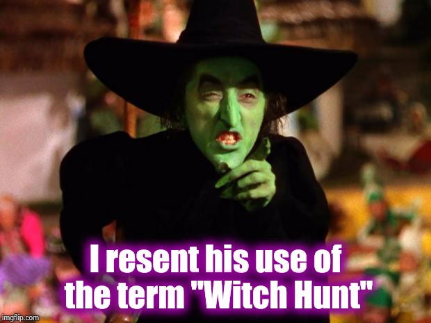 wicked witch  | I resent his use of
 the term "Witch Hunt" | image tagged in wicked witch | made w/ Imgflip meme maker