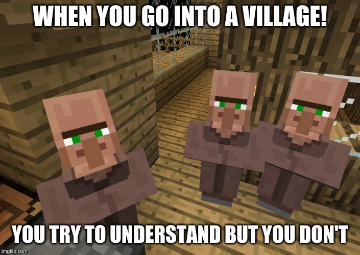 Minecraft Villagers | WHEN YOU GO INTO A VILLAGE! YOU TRY TO UNDERSTAND BUT YOU DON'T | image tagged in minecraft villagers | made w/ Imgflip meme maker