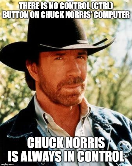 No Button on that Keyboard | THERE IS NO CONTROL (CTRL) BUTTON ON CHUCK NORRIS' COMPUTER; CHUCK NORRIS IS ALWAYS IN CONTROL | image tagged in memes,chuck norris | made w/ Imgflip meme maker