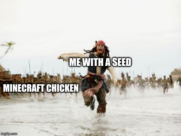 Jack Sparrow Being Chased | ME WITH A SEED; MINECRAFT CHICKEN | image tagged in memes,jack sparrow being chased | made w/ Imgflip meme maker