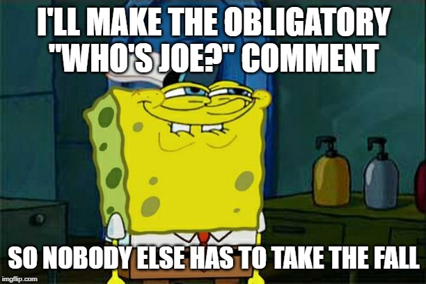 Don't You Squidward Meme | I'LL MAKE THE OBLIGATORY "WHO'S JOE?" COMMENT SO NOBODY ELSE HAS TO TAKE THE FALL | image tagged in memes,dont you squidward | made w/ Imgflip meme maker