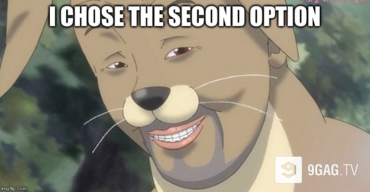 Weird anime hentai furry | I CHOSE THE SECOND OPTION | image tagged in weird anime hentai furry | made w/ Imgflip meme maker