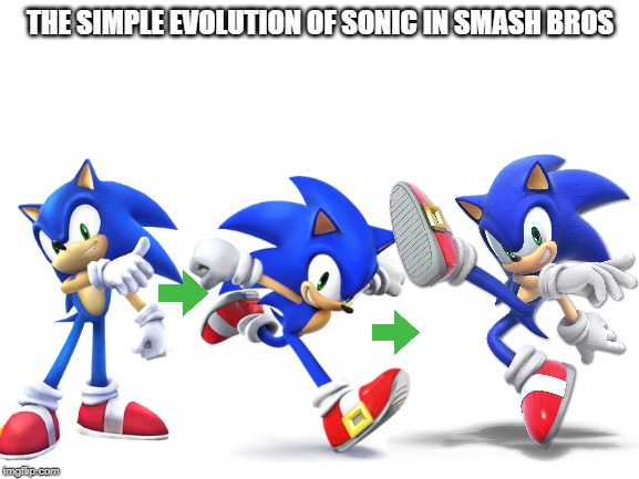 Blank White Template | THE SIMPLE EVOLUTION OF SONIC IN SMASH BROS | image tagged in blank white template | made w/ Imgflip meme maker