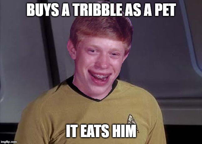 The Trouble With Tribbles | BUYS A TRIBBLE AS A PET; IT EATS HIM | image tagged in star trek brian | made w/ Imgflip meme maker