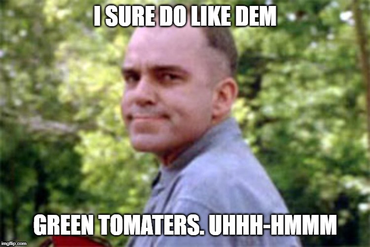 Carl tested Carl approved | I SURE DO LIKE DEM; GREEN TOMATERS. UHHH-HMMM | image tagged in funny | made w/ Imgflip meme maker