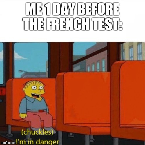 Chuckles, I’m in danger | ME 1 DAY BEFORE THE FRENCH TEST: | image tagged in chuckles im in danger | made w/ Imgflip meme maker