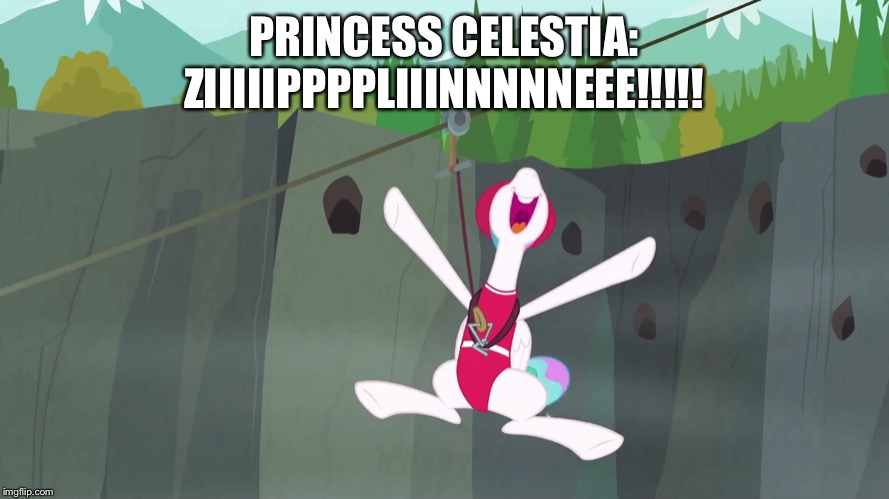 Zipline | PRINCESS CELESTIA: ZIIIIIPPPPLIIINNNNNEEE!!!!! | image tagged in mlp meme,mlp fim,princess celestia | made w/ Imgflip meme maker