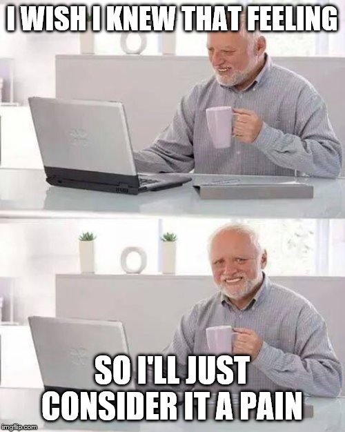 Hide the Pain Harold Meme | I WISH I KNEW THAT FEELING SO I'LL JUST CONSIDER IT A PAIN | image tagged in memes,hide the pain harold | made w/ Imgflip meme maker