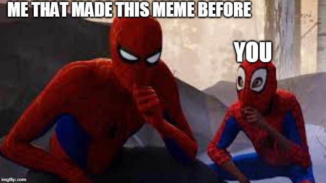 Spider Verse Mimic | ME THAT MADE THIS MEME BEFORE YOU | image tagged in spider verse mimic | made w/ Imgflip meme maker