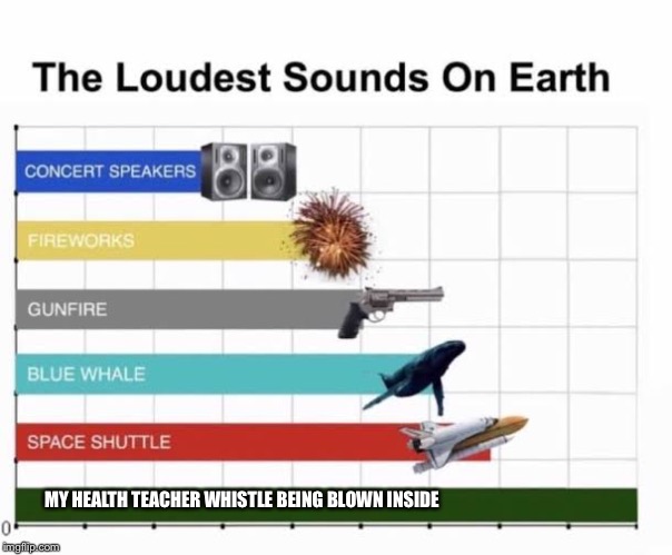 The Loudest Sounds on Earth | MY HEALTH TEACHER WHISTLE BEING BLOWN INSIDE | image tagged in the loudest sounds on earth | made w/ Imgflip meme maker