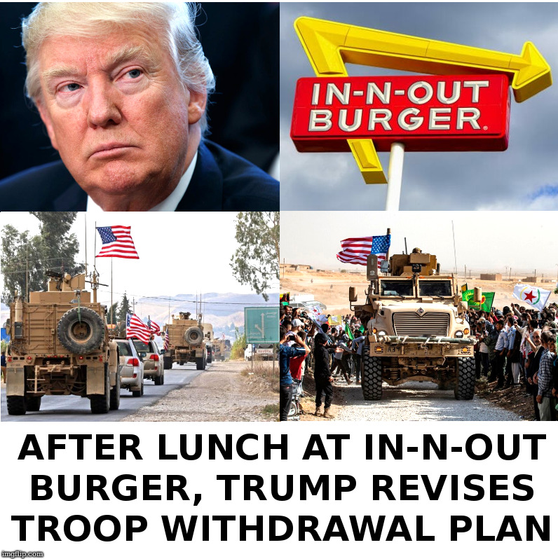 Trump Revises Syrian Troop Strategy | image tagged in trump,erdogan,syria,turkey,burgers | made w/ Imgflip meme maker