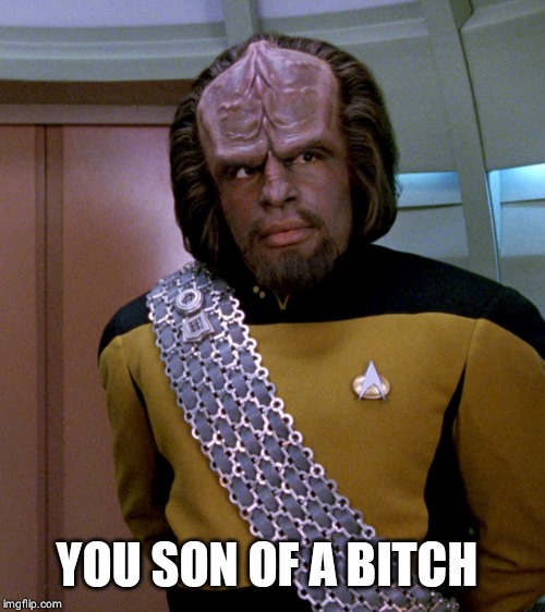 Lt Worf - Not A Good Idea Sir | YOU SON OF A B**CH | image tagged in lt worf - not a good idea sir | made w/ Imgflip meme maker